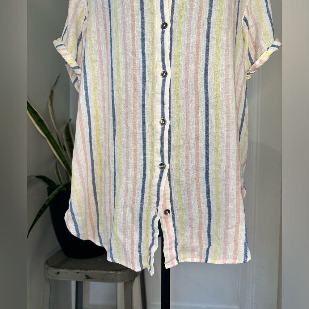 Splendid Small Linen Blend Button Up Striped Shirt Coastal Cottage Core - Picture 4 of 11